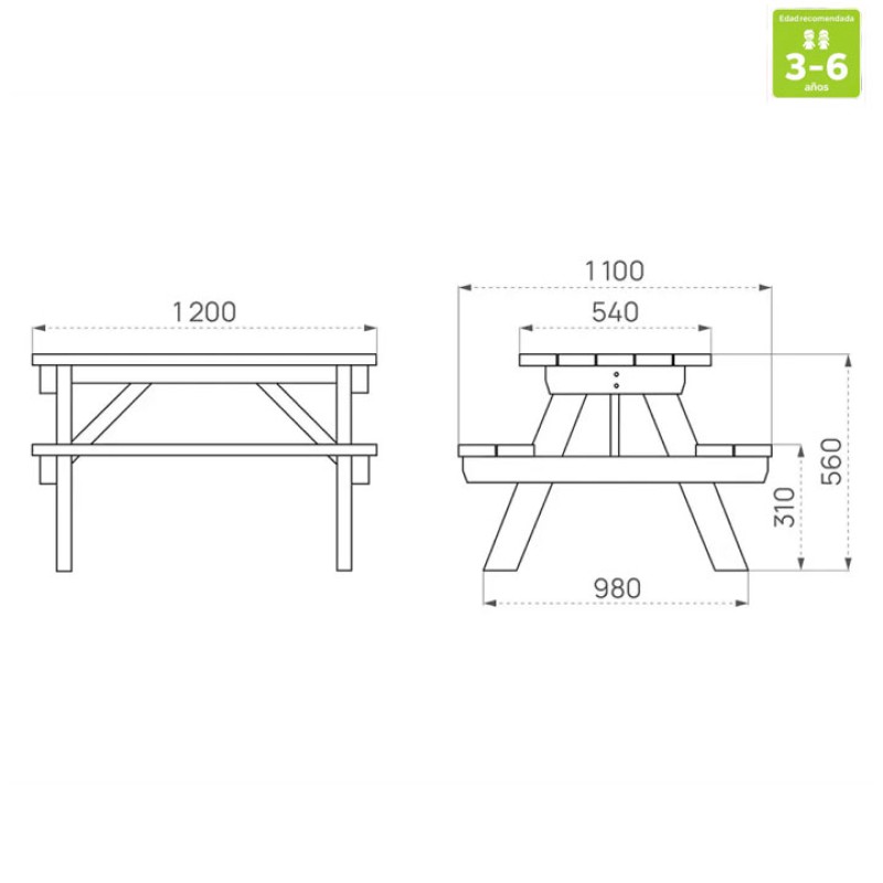 Taula de Pícnic Infantil Eco Turín Junior | Per a escoles i parcs infantils